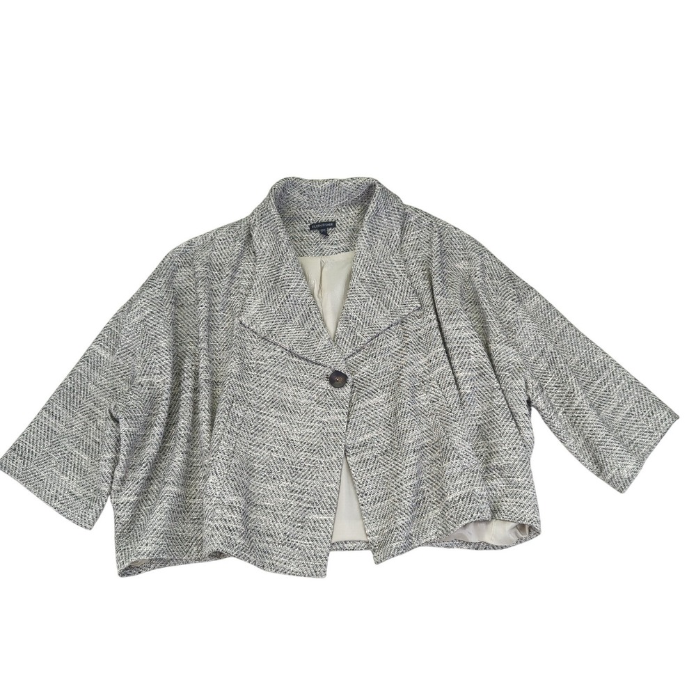Eileen Fisher Tweed Cropped Jacket‎ Medium Wool Blend Gray Career Quiet Luxury